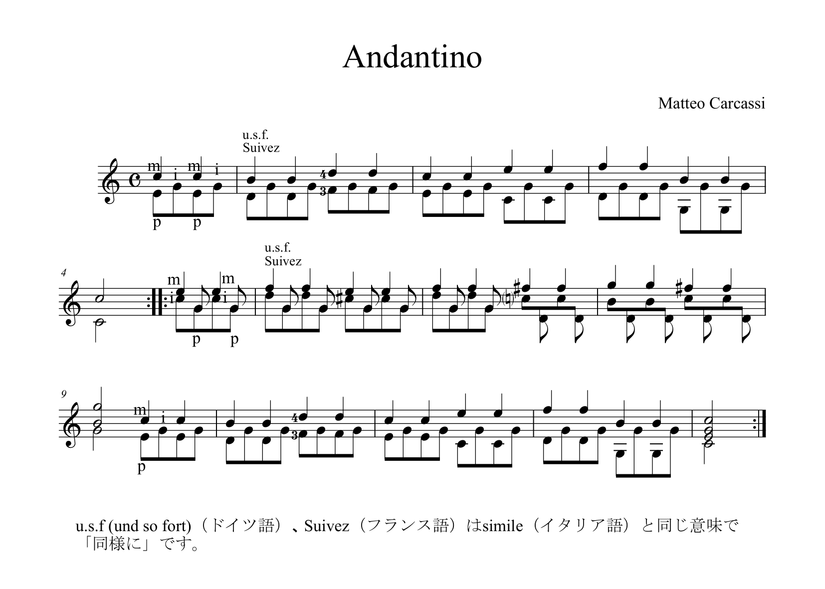 M. カルカッシ「ギターのための完全な教則本Op.59」20-21ページ音階